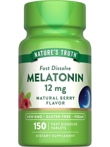 [BRSROFALA55GCA3U] Nature's Truth Melatonin 12 mg | 150 Tablets | Quick Dissolve | Natural Berry Flavor | Vegan, Non-GMO & Gluten Free Supplement for Adults