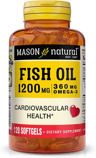 [BRSWIZL2CENQKDA5] MASON NATURAL Fish Oil 1,200 mg Omega-3 360 mg - Healthy Heart, Supports Circulatory Function, Improved Cardiovascular Health, 120 Softgels