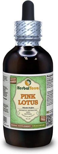 [BRSWGHYRPMBGE3L4] Pink Lotus (Nelumbo Nucifera) Glycerite, Organic Dried leaves and Flowers Alcohol-Free Liquid Extract (Brand Name: HerbalTerra, Proudly Made in USA) 4 fl.oz (120 ml)