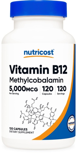[BRSROZQ6OIPWCCDG] Nutricost Vitamin B12 (Methylcobalamin) 5000mcg, 120 Capsules - Vegetarian Caps, Non-GMO, Gluten Free B12 Supplement