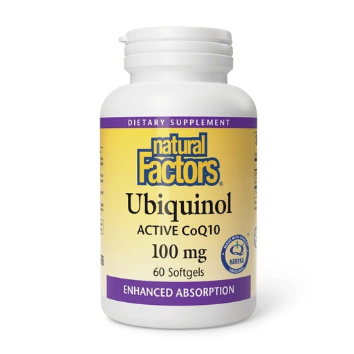 [BRSWIZYLBUHRGYLA] Natural Factors Ubiquinol 100 mg - Supports Heart Health & Natural Vitality - Antioxidant Support Supplement with Superior Absorption - Energy Support with Flaxseed Oil - 60 Softgels (60 Servings)