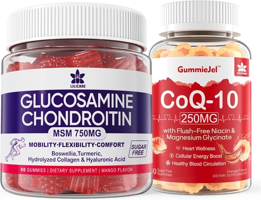 [BRSROCAHDF6WEF3Z] Sugar Free Glucosamine Chondroitin MSM 120 Counts + CoQ10 250mg Filled Gummies 60 Counts