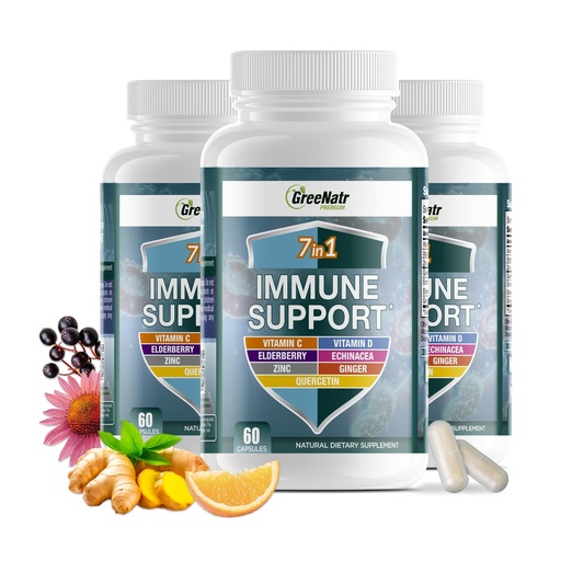 [BRSWYCT6BEMA2F3Z] GreeNatr Immune Support Supplement with Vitamin C, D3, Zinc 50mg, Quercetin, Echinacea Purpurea, Sambucus Elderberry and Ginger for Complete Immune Defense - 60 Capsules (3 Bottles)