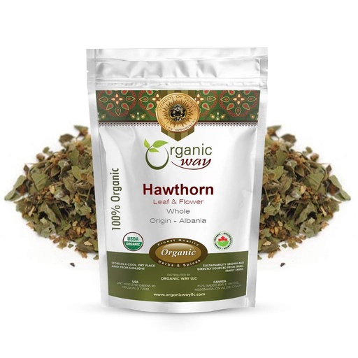 [BRSWYGAODEORAHTZ] Organic Way Hawthorn Leaf and Flower Whole (Crataegus monogyna) - Herbal Tea | European Wild-Harvest | Organic, Kosher & USDA Certified | Non GMO & Gluten Free | Origin - Albania (1 LBS / 16 Oz)