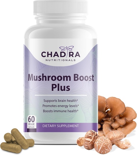 [BRSROGL5DIBG2FLL] Mushroom Boost Plus - 10-in-1 Mushroom Supplement with Cordyceps, Lion’s Mane, Reishi, Turkey Tail & Shiitake - Immune Support, Energy & Brain Supplement - 60 Veggie Capsules