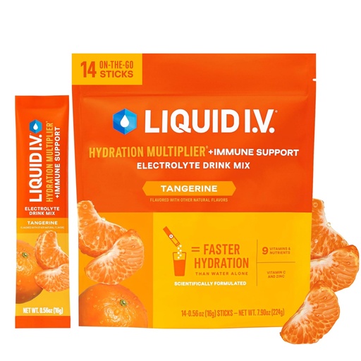 [BRSWYGD3BYMREYL7] Liquid I.V. Liquid Hydration Multiplier + Immune Support, Easy Open Packets, Natural Tangerine Flavor (14 Count)