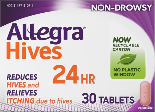 [BRSW2AI7C5YGMHT2] Allegra Hives Anti-histamínico Comprimidos de 24 horas, Redução da Colmeia Não-Drowsy e alívio da comichão na colmeia, 180 mg de Fexofenadina HCI, 30-Count