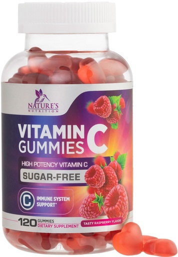 [BRSRMYAROF5WEYA2] Zero Sugar Vitamin C Gummies - Immune Support & Antioxidant VitaminC Dietary Supplement - Vegan, Non-GMO, Dairy & Gluten Free C Vitamin Gummy - Raspberry Flavor for Kids & Adults - 120 Count Gummies
