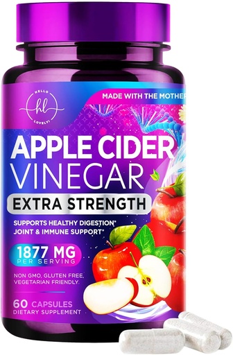 [BRSRAZ3YCR7QGFL4] Apple Cider Vinegar капсули 1877mg - Допълнителна сила ACV Хапчета с витамин D3 и цинк - Apple Винени Хапчета Допълнение за разлагане, енергия и имунна поддръжка, Non-GMO, Бутили в САЩ - 60 капсули