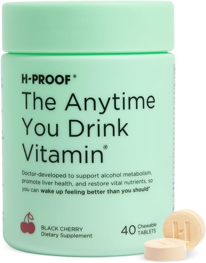 [BRSW2ATYC4OQOE36] H-PROOF The Anytime You Drink ויטמין, Liver Health & Immunity Support with Electrolytes, Milk Thistle ו- ויטמין B & C - 40 טבליות Chewable (20 משרתים), טבעוני, דובדבן שחור