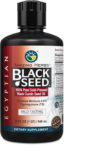 [BRSWIZIEBMGREYLE] Amazing Herbs Egyptian Black Seed Oil - Gluten Free, Non GMO, Cold Pressed Nigella Sativa Aids in Digestive Health, Immune Support, Brain Function, Mild Flavor - 32 Fl Oz