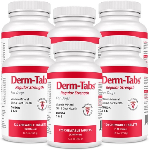 [BRSWIYQGOYAQE332] Derm Tabs Regular Strength for Dogs - Natural Oil, Vitamins, Minerals, and Antioxidants - Support Healthy Skin and Reduce Shedding - 720 Chewable Tablets