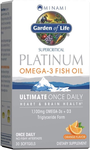 [BRSWIZQRA4BAMALG] Garden of Life Minami Supercritical Platinum Omega 3 Fish Oil Suplemento - Orange, 30 Softgels, Ultimate Once Daily Fish Oil Omega 3 for Heart &amp; Brain Health, 1100mg Omega-3 + 1,000 IU Vitamin D3