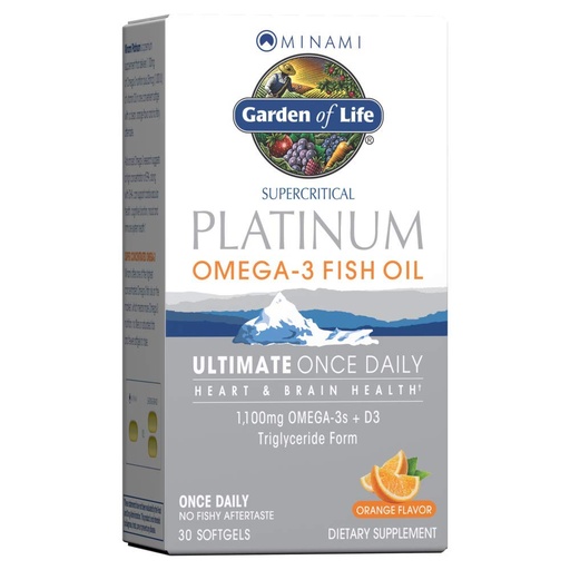[BRSWIZQRA4BAMALG] Garden of Life Minami Supercritical Platinum Omega 3 Fish Oil Supplement - Orange, 30 Softgels, Ultimate Once Daily Fish Oil Omega 3 for Heart & Brain Health, 1100mg Omega-3s + 1,000 IU Vitamin D3