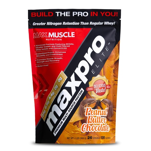 [BRSRMYL2AEFRE23L] Max Muscle Maxpro Elite Whey Protein Powder | 30g Protein | 0g Sugar | 6.6g BCAAs | Micellar Casein Cold Filtered Whey Isolate Protein | Promotes Muscle Growth & Recovery (PB Chocolate, 2lb)