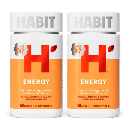 [BRSRAZYYOEFQGALO] Habit Energy Supplement 2 Pack (120 Capsules) - New Look, Supports Energy, Mental Alertness and Focus, Natural Caffeine, Vitamins B & C, Green Tea Extract, Vegan, Non-GMO