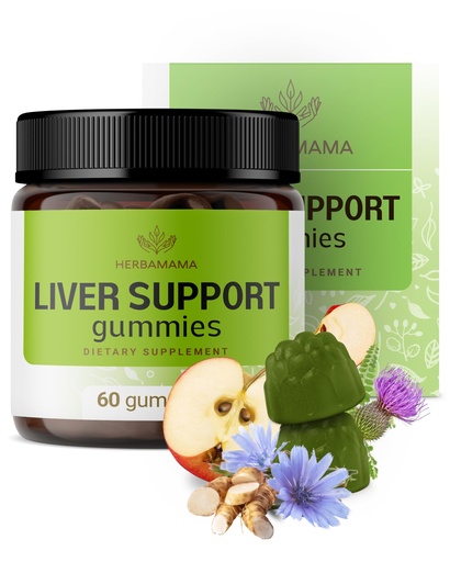 [BRSRMEIZAEORS3T3] HERBAMAMA Liver Support Gummies - Herbal Complex for Liver Detox and Cleanse - Vegan, Non-GMO Overall Support Supplement - 60 Pectin-Based Apple-Flavored Chews