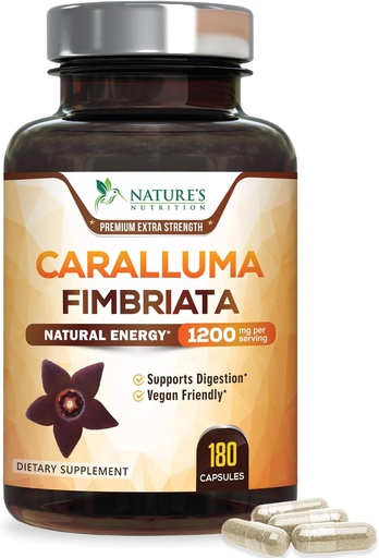 [BRSWGHAQCUCA2AA4] Pure Caralluma Fimbriata Extract Highly Concentrated 1200mg - Natural Caralluma Fimbriata Capsules Endurance Support, Best Vegan Supplement for Men & Women, Non-GMO - 180 Capsules