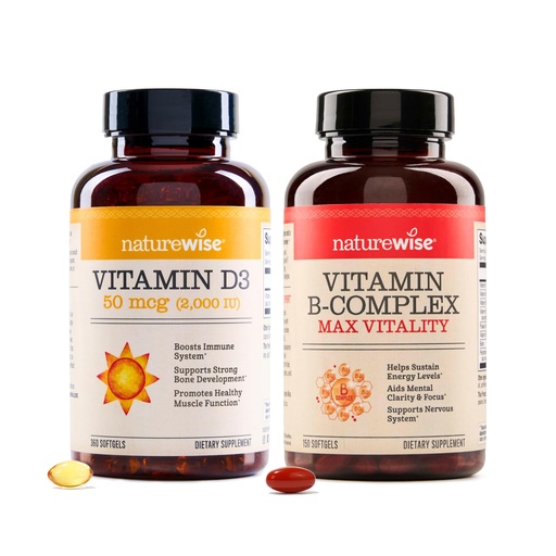 [BRSRAYINOF6Q4FLL] NatureWise Vitamin D3 2000iu 360 Count and Vitamin B Complex 150 Softgels - Healthy Muscle Function, Immune Support, Cellular Energy, Mental Clarity