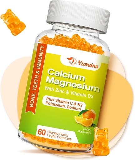 [BRSRA2YQOF6GC2QY] High Absorption Calcium Gummies, Sugar Free Calcium Magnesium Supplement with Potassium Vitamin D3 for Men and Women - Vegan, Orange Flavor 60 Cts