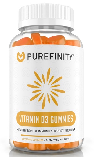 [BRSWYFITAUIRQ3TP] PUREFINITY Vitamin D3 5000 iu Gummies – Your Daily Vitamin D Supplement for Bone Health, Immune Health, and Joint Muscle Support for Adults & Kids – Gluten Free, Non-GMO – 60 Veggie Gummies