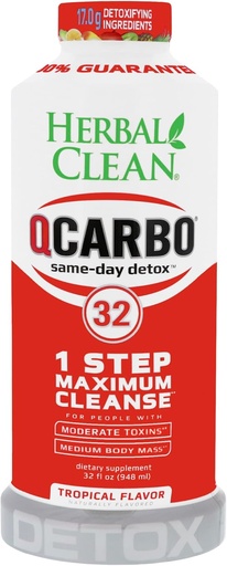 [BRSWKHD5B55GICL3] Herbal Clean QCarbo32 Premium Detox Bebida, Más fuerte 17.03g Blend (Tropical Flavor, 32 Fl Oz)
