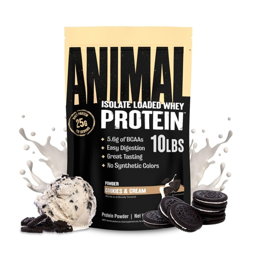[BRSWK233BQBWMFA3] Animal Whey Isolate Protein Powder - Loaded for Pre & Post Workout Muscle Builder and Recovery with Digestive Enzymes for Men & Women - 25g Protein, Great Taste, Low Sugar - Cookies & Cream 10 lbs