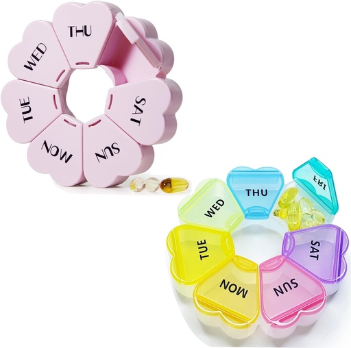 [BRSROFLRAQFR4FA3] MOLN HYMY Cute Weekly Pill Box 7 Day, Heart Shaped Pill Case Organizer 1 time a Day, Purple Pink Pill Container Once Daily, Large Medicine Dispenser for Vitamin/Fish Oil/Medication/Supplements
