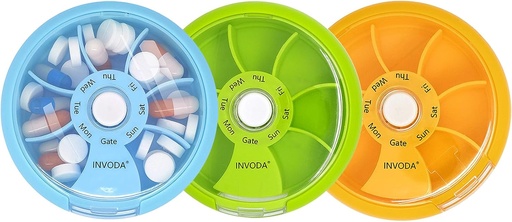 [BRSW2ZDRAEFR6HT2] INVODA Week Weekly Piorer 7 Smiteching Pilting Pial for Daily Media & chines - Portable Pial Case Case Case Case Supples Supples Profileer (Green+Sky Blue+Orange).