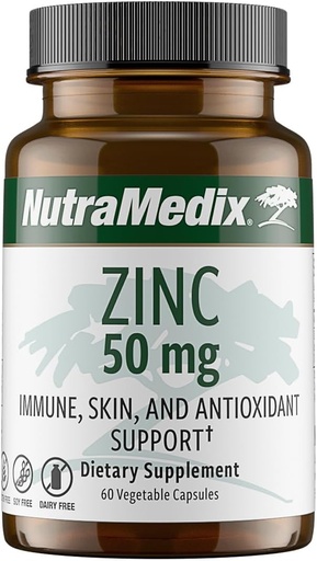 [BRSWYEATDN7AKYI4] NutraMedix Zinc 50mg - Phụ phí cho một phòng vệ y tế Immune, hỗ trợ da và chống oxy hóa - Dễ dàng đến Digest Zemune Health (60 Capsules)