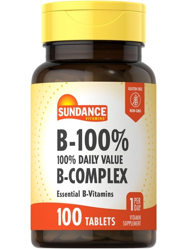 [BRSWGZAZCFYW2CQ7] Sundance Vitamin B-Complex 100% Daily Value | 100 Tablets | Vegetarian, Non-GMO, and Gluten Free Supplement