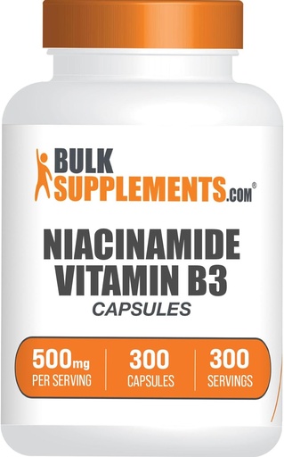[BRSRM2YZDIMGCCD7] BulkSupplements.com Capsulele de niacinamidă - Suplimentul de niacinamidă, Suplimentul de vitamina B3, Niacinamida 500 mg - Gluten Free, 1 capsulă per Serving, 300 capsule (Pachet de 1)