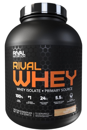 [BRSRAZADAEIWKHLL] RIVAL NUTRITION Rival Whey Protein Powder I 100% of Protein from Whey I Isolate Primary Source I 24g Protein, 5.5g BCAAs Per Scoop I Recovery, Active Lifestyles (5lb, Cinnamon Toast Cereal)