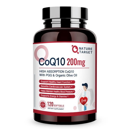 [BRSWYZQLCMHBUHLP] NATURE TARGET CoQ10-200mg-Softgels + PQQ with Organic-Olive-Oil - High Absorption-Coenzyme-Q10 - Antioxidant-for-Heart-Health and Immune Support, Energy Production, 120 Servings