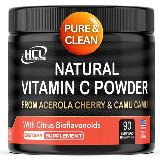 [BRSROFT3DMPW23IU] Natural Vitamin C from Acerola Cherry & Camu Camu Powder - High Absorption with Citrus Bioflavonoids - Immune System & Collagen Booster - Anti Aging Skin Vitamins Made in USA 90 servings