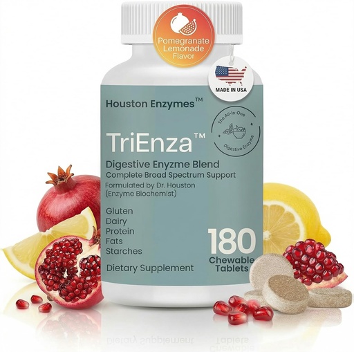 [BRSWIGIIPMBR4CTK] Houston Enzymes TriEnza - Digestive Enzyme Supplement for Gluten, Casein, Soy, Proteins, Carbohydrates, Fats & Polyphenols - Digestive Enzymes for Women & Men (180 Chewable Tablets)