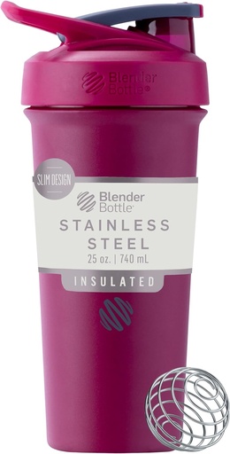 [BRSROGAPC54B4ALH] BlenderBottle Sport Sleek는 와이어 위스키, 25-Ounce, 라즈베리와 스테인레스 스틸 셰이커 병을 격리했습니다. Athletes & Fitness Enthusiasts, Easy Mixing, Slim easy to Hold, Keeps Drinks Cold, Lockable Lid