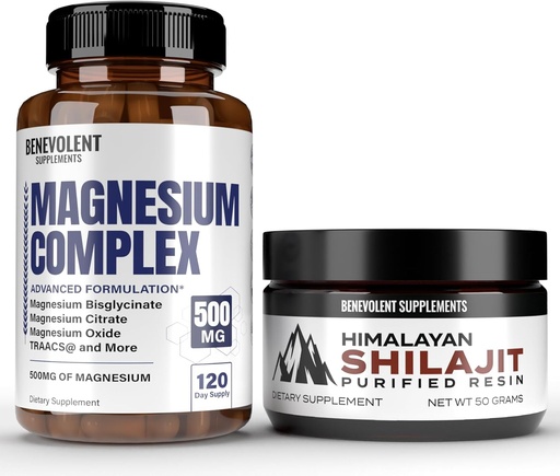 [BRSRAZIDO5YQY3DH] Magnesium Complex with 5 Best Forms & Himalayan Shilajit Resin - 4 Month Supply of 500mg Magnesium Glycinate, Oxide, Taurate, Chelate, Magnesium Citrate - 85+ Trace Minerals for Energy
