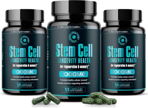 [BRSRAYY5CV5G2334] Premium Stem Cell Supplements 1000mg (360 Caps) Økt immunitet, Redusere felles Soreness, støtte naturlig anti-aldring og lang tid med Spirulina & Klorella for vitalitet, Celulas Madre Helse Formula