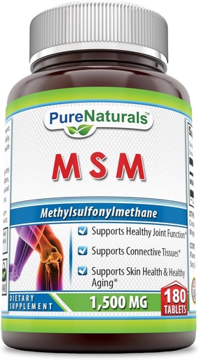 [BRSWKHD7OAOGOCA7] Pure Naturals MSM (Methylsulphonylmethane) Supplement | 1500 Mg Per Service | 180 Tablets | Non-GMO | Gluten-Free | Made in USA