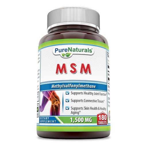 [BRSWKHD7OAOGOCA7] Pure Naturals MSM (Methylsulphonylmethane) Supplement | 1500 Mg Per Serving | 180 Tablets | Non-GMO | Gluten-Free | Made in USA