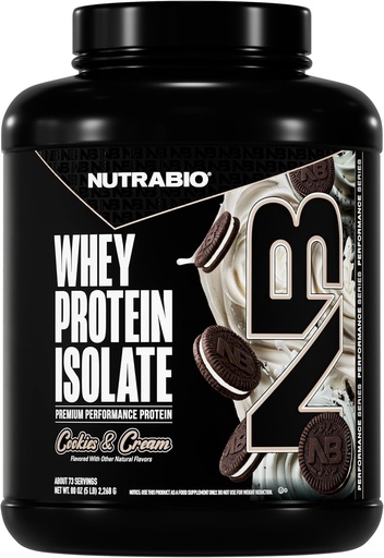 [BRSWGZY7CUAREAI6] NutraBio 100% Whey Protein Isolate Protein Powder, 25g Beljakovine s popolnim profilom aminokislin, brez soje in glutena, brez ogljikovih hidratov in nizkokaloričnih sirotkinih beljakovin v prahu, Piškotki in krema, 5 Lbs.