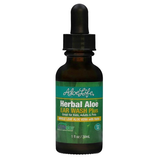[BRSWIYT3PMDAOFLO] Aloe Life - Herbal Aloe Ear Wash Plus, Provides Soothing Relief for Ear Irritations, Swimmer’s Ear, Discomfort & Itchy Ears, Whole Leaf Aloe Vera with Herbs, Safe for Animals, Includes Dropper (1 oz)