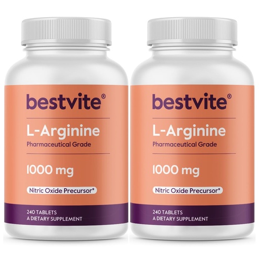[BRSWYY35OJ6RMAYZ] BESTVITE L-Arginine 1000mg per Tablet (480 Tablets) (240 x 2) – Pharmaceutical Grade – Contains 20% More Pure Arginine Compared to Arginine HCl – Nitric Oxide Precursor*