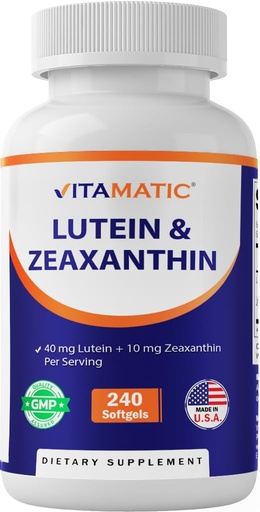 [BRSRAGT2OVYBM3LZ] Vitamatic Lutein 40mg with Zeaxanthin 10mg, Eye Health Support Supplement, 240 Softgels