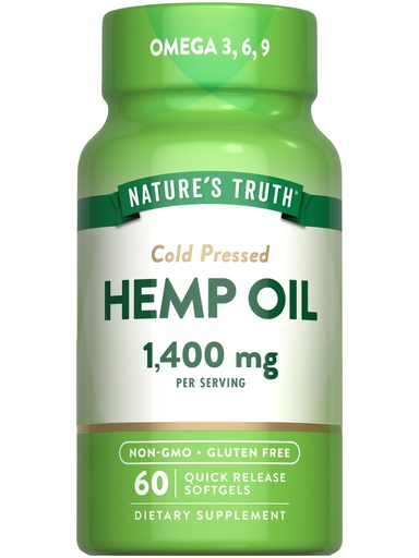 [BRSWGCYKCR7AGEQ6] Nature's Truth Hemp Oil Softgels | 1400mg | 60 Count | Omega 3 6 9 | Cold Pressed | Non-GMO & Gluten Free Supplement
