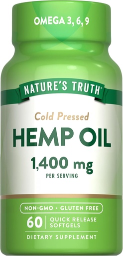 [BRSWGCYKCR7AGEQ6] Nature's Truth Hemp Oil Softgels | 1400mg | 60 Count | Omega 3 6 9 | Cold Pressed | Non-GMO & Gluten Free Supplement