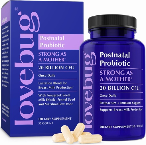 [BRSWGYD4CVYAAGQ4] Probióticos postnatales de Lovebug - 20 millones de UF Multi Strain for Breastfeeding -con Fenugreek, Milk Thistle & Fennel,Supports Breast Milk & Gut Health, Postpartum Essentials, 30 cápsulas