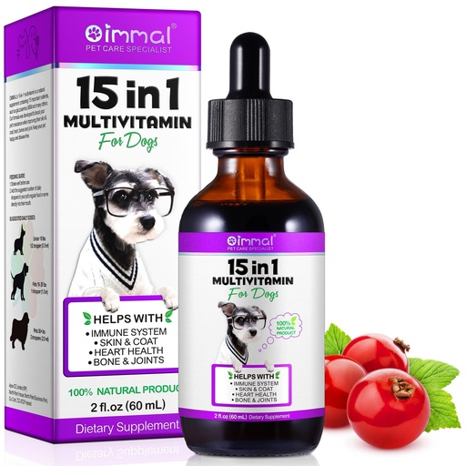 [BRSROFITCEPRE2AY] 15 in 1 Dog Multivitamin, All-in-One Multi Liquid Multivitamin for Dogs, Dog Vitamins and Supplement with Digestive, Immunity, Allergy Skin & Coat Support, Hip & Joint, All Ages, Breeds 2 oz