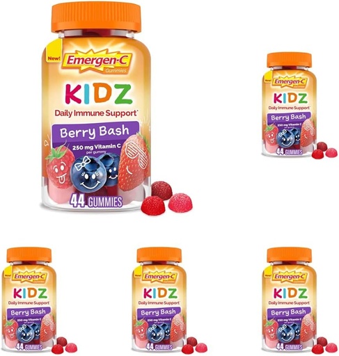 [BRSROYYOAANWMCTL] Emergen-C Kidz Daily Immune Support Dietary Supplements, Flavored Gummies with Vitamin C and B Vitamins for Immune Support, Berry Bash - 44 Count (Pack of 5)